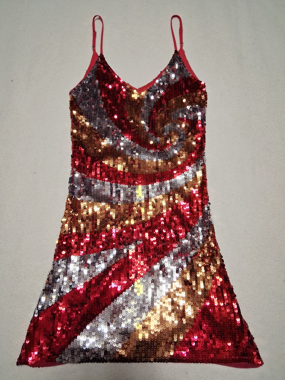 Girls' Red, Gold & Silver Sequin Party Dress